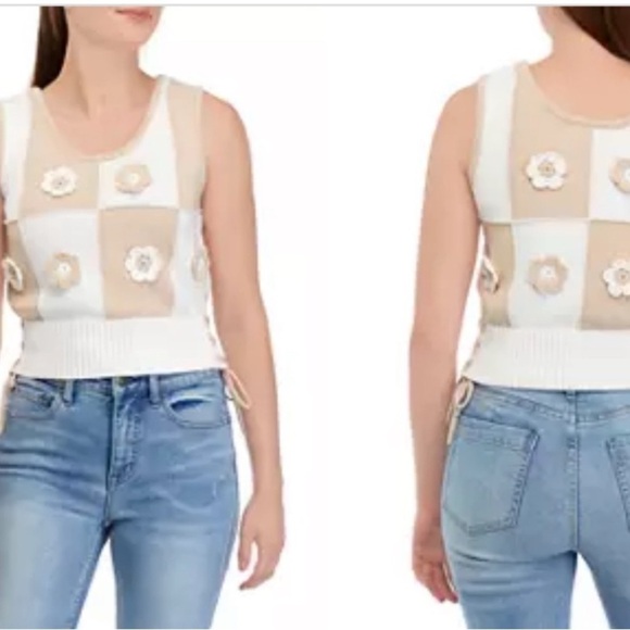 Industry knitted Cream and Tan Sleeveless Cropped vest top SP - Picture 2 of 5